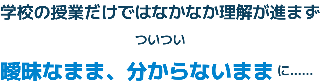 学校の授業だけではなかなか理解が進まず、ついつい、曖昧なまま、分からないままに…