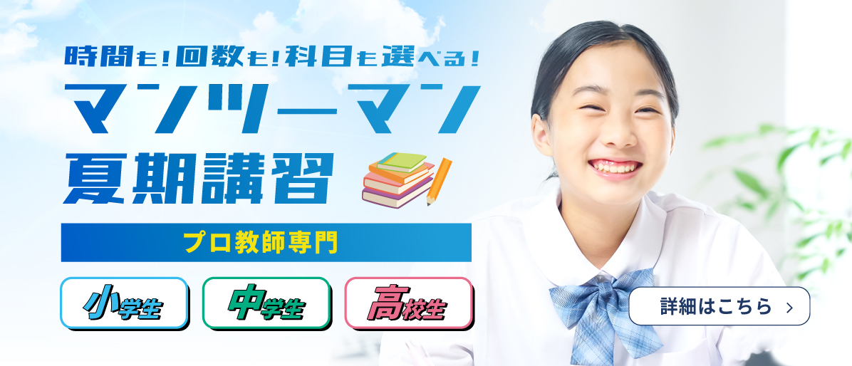 時間も！回数も科目も選べる！マンツーマン夏期講習